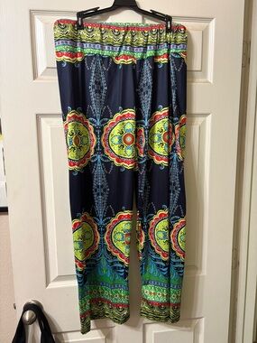 Navy Boho Medallion Wide Leg Pants - Bright Multi XXL
